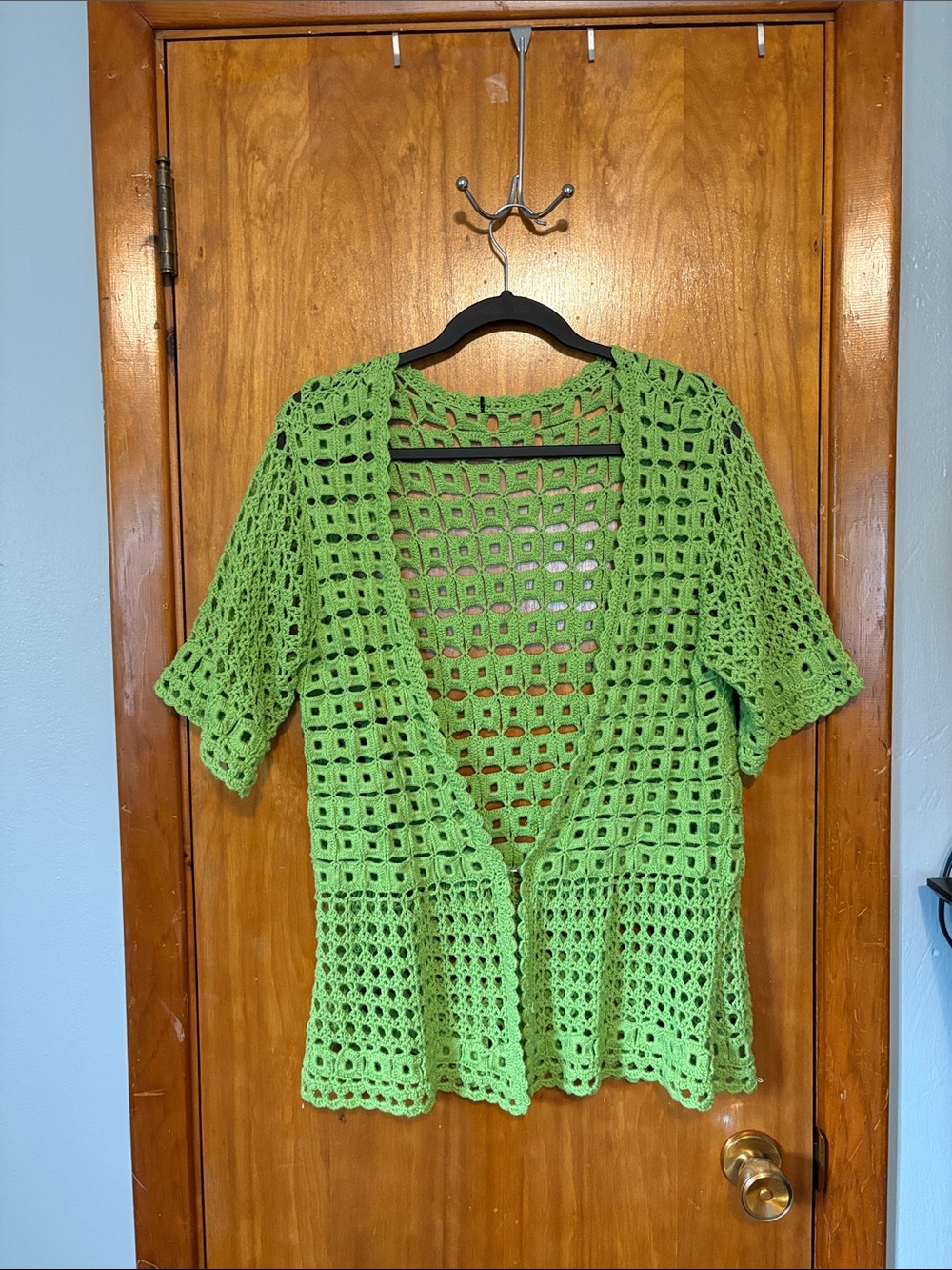 Lime Green Crochet Open-Front Women’s Sweater Cardigan - Size M